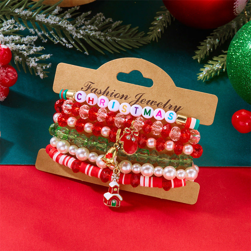 Wholesale Christmas soft ceramic multi-layer cartoon  bell bracelet