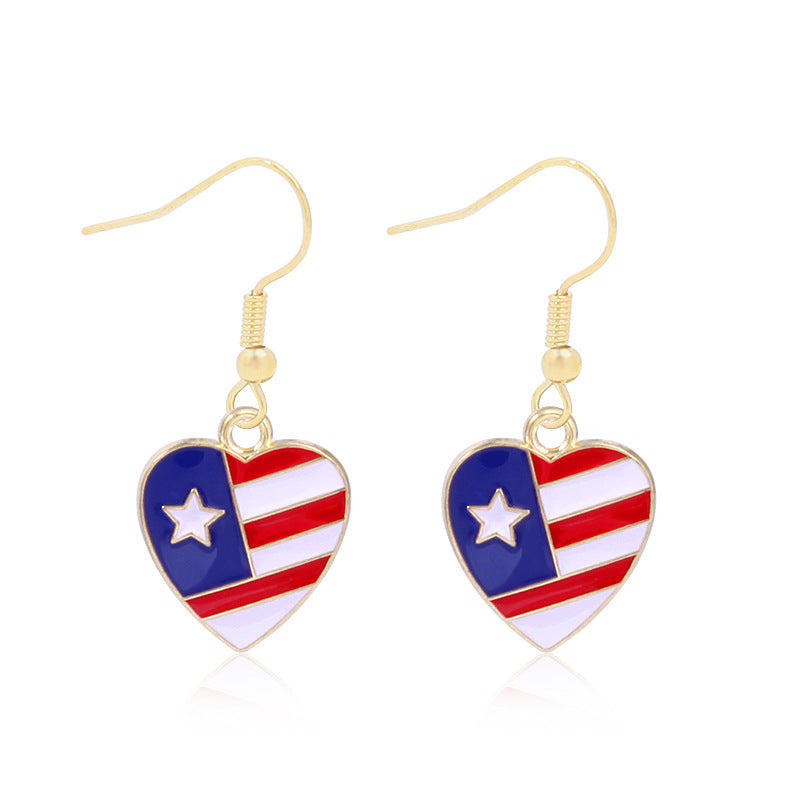 Wholesale American Independence Day Alloy Oil Drop Flag Pentagram Angel Earrings ACC-ES-BinLi003
