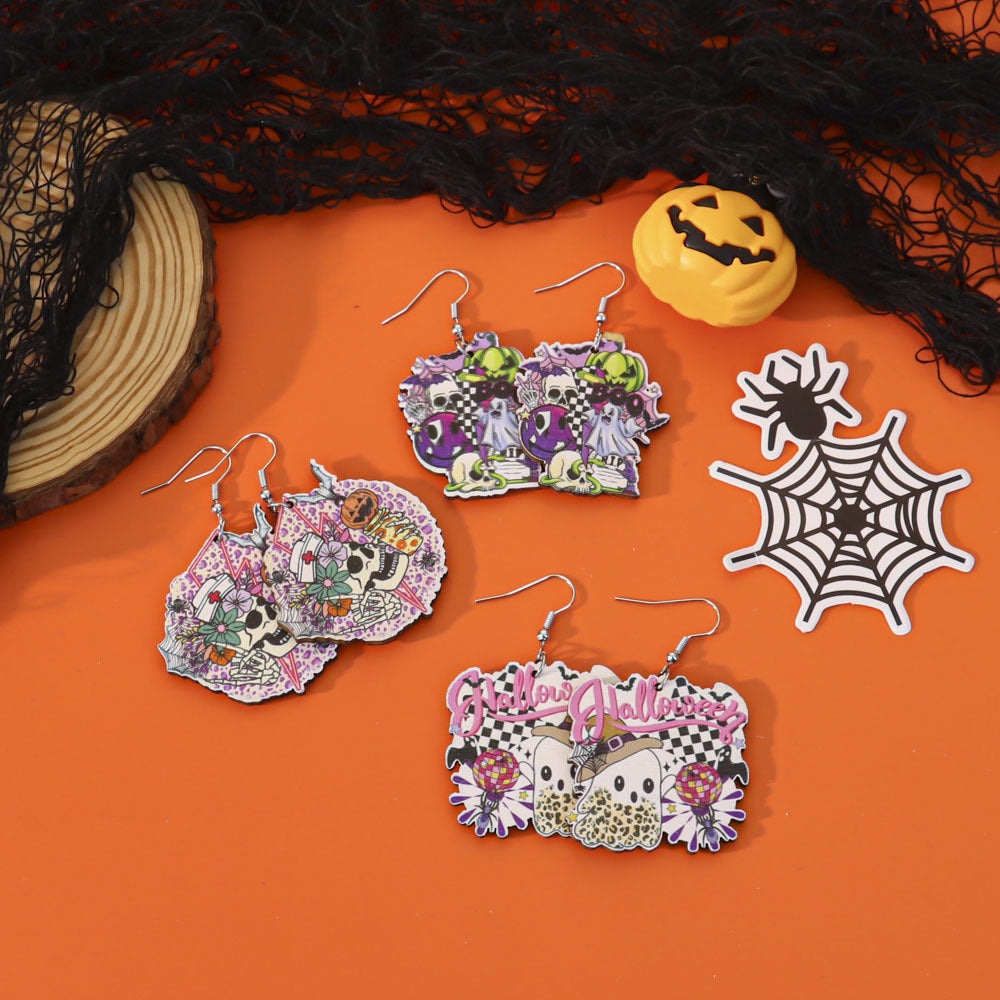 Wholesale 5pcs Wooden Ghost Cartoon Earrings