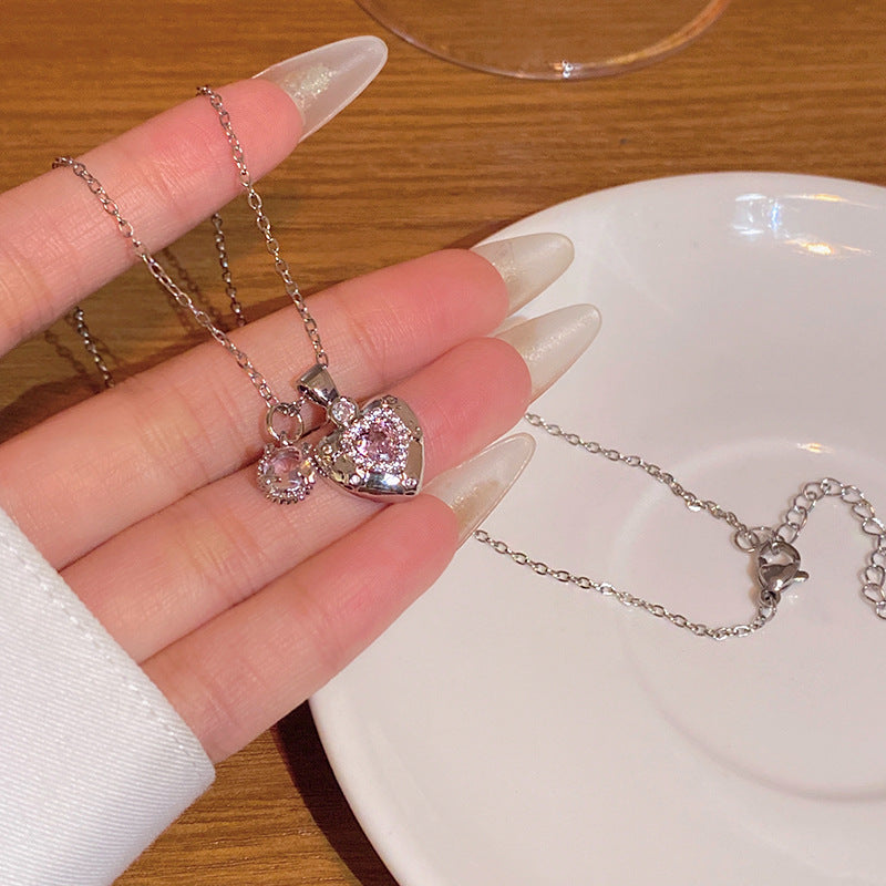 Wholesale Super sparkly zircon titanium steel necklace for women,  versatile and elegant silver.