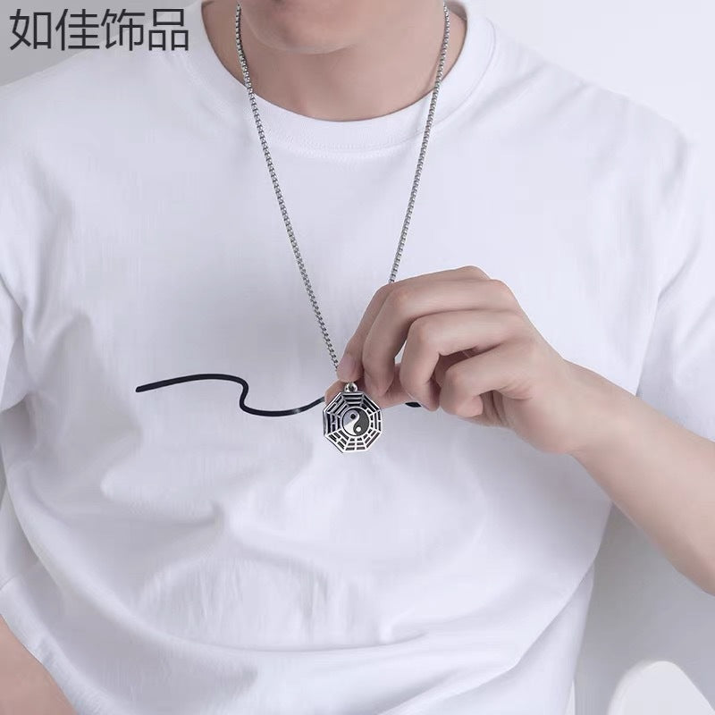 Wholesale Stainless Steel Drip Oil Tai Chi Gossip Pendant Necklace Chinese Style Hip Hop Trendy Jewelry Accessory for Party
