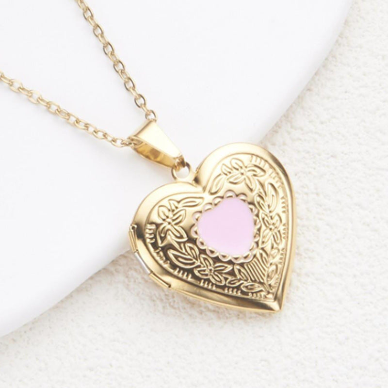 Wholesale stainless steel silver gold pink dripping oil can open heart-shaped necklace