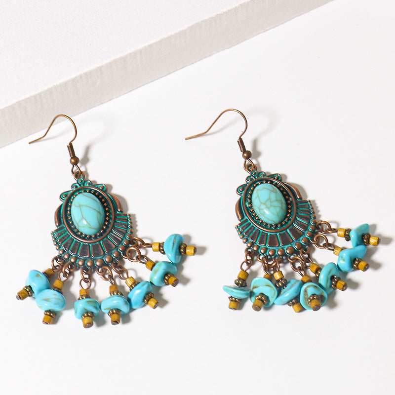 Wholesale Bohemian Ethnic Style Flower Turquoise Alloy Earrings ACC-ES-HanH019