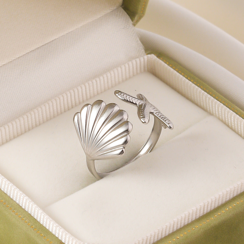 Wholesale titanium steel starfish scallop element open ring