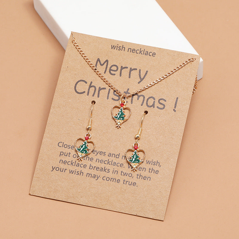Wholesale Christmas Diamond Hollow Heart Christmas Tree Earrings Necklace Jewelry ACC-NE-KaiQing007