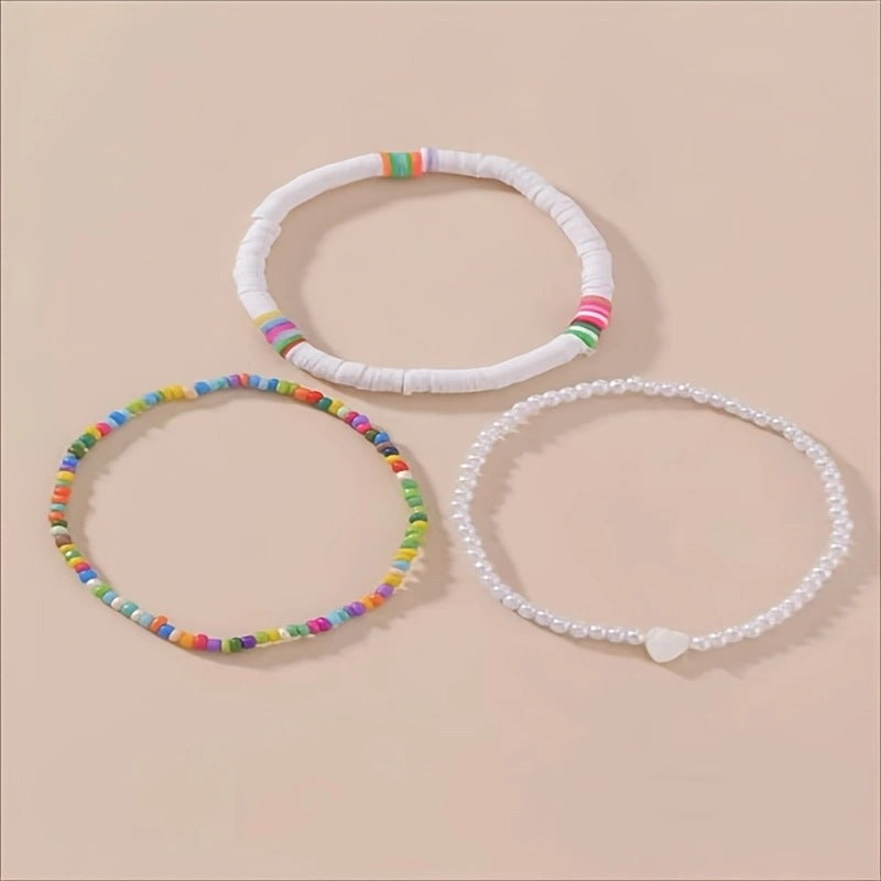 Wholesale Bohemian Holiday Style Soft Pottery Love Pearl Random Color Rice Beads  Anklets