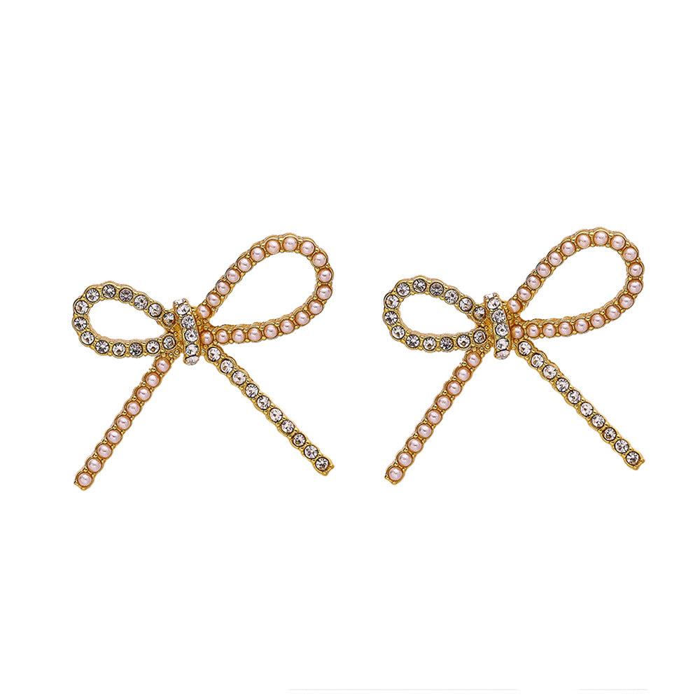 Wholesale Jewelry Love Bow Pearl Titanium Steel Earrings ACCVIP-ES-DaLang002
