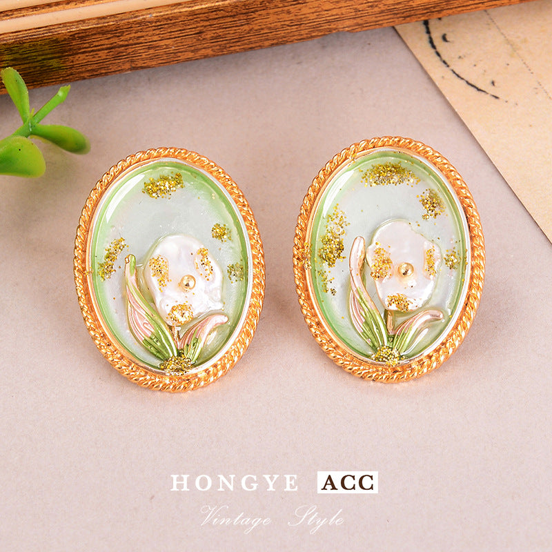 Wholesale Baroque Pearl Earrings  Oil Painting Series Ear Jewelry