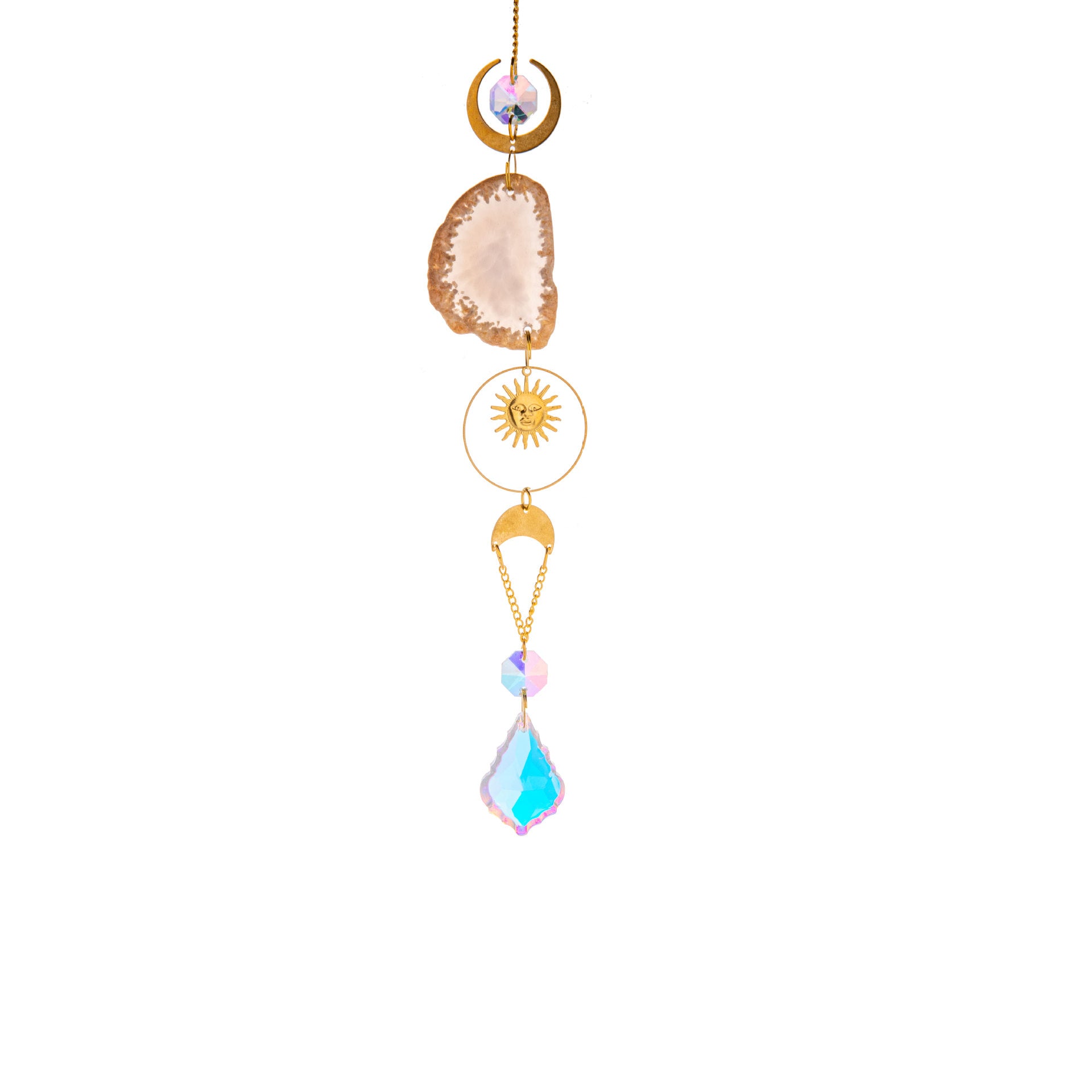Wholesale  Raw Stone Agate Lighting Pendant Crystal Sun Catcher Prism Ball Wind Chimes Decoration