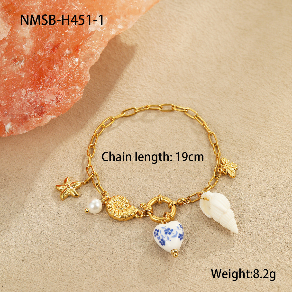 Wholesale Ocean Bracelet Necklace 18k Gold Stainless Steel Starfish Shell Conch Bead Necklaces
