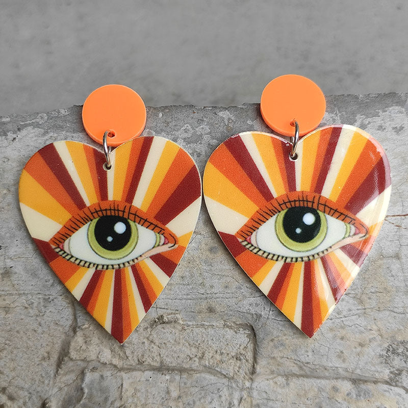 Wholesale 2 Pairs/Pack Heart Shape Eyes Rainbow Retro Disco Ball Acrylic Earrings ACC-ES-HY101