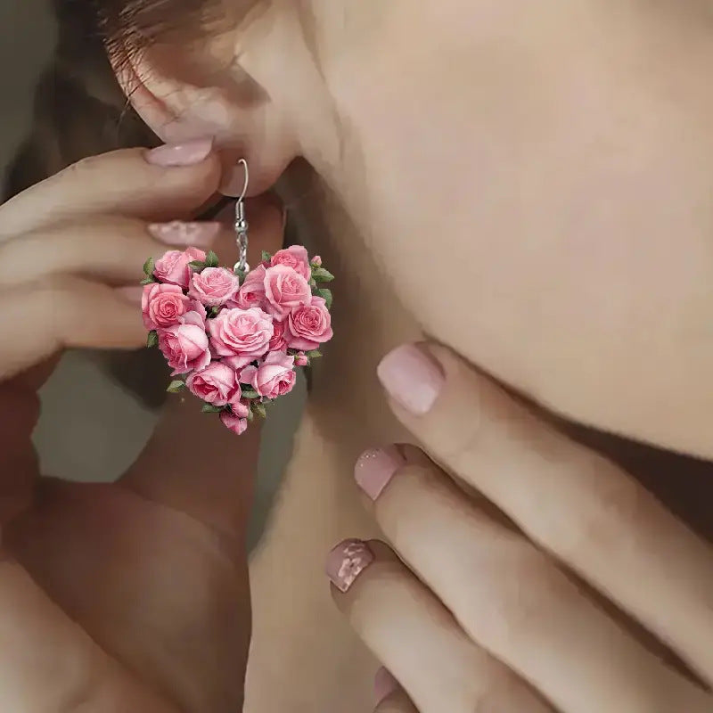 Wholesale  Romantic Love Pink Rose 2D Acrylic Earrings