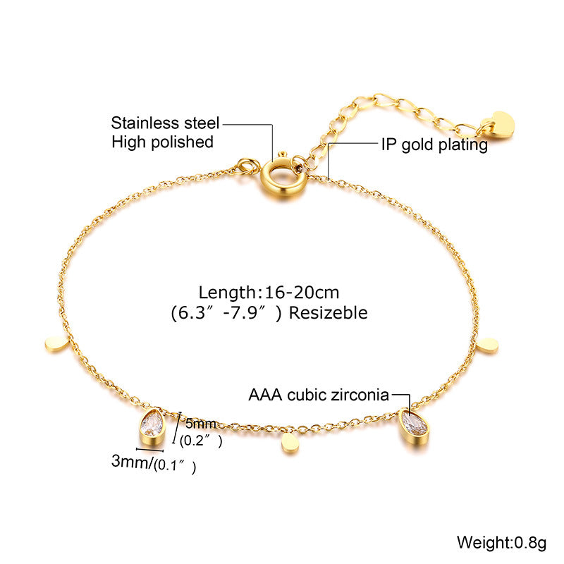 Wholesale Stylish Zirconia Adjustable Bracelet Stainless Steel 18K Gold Tone Women S Boutique Jewelry Accessory