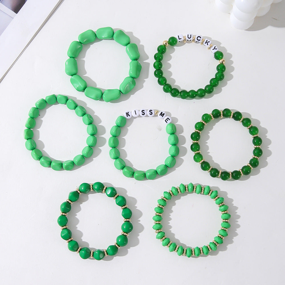 Wholesale Acrylic St. Patrick's Day Beaded Letter Bracelet Set