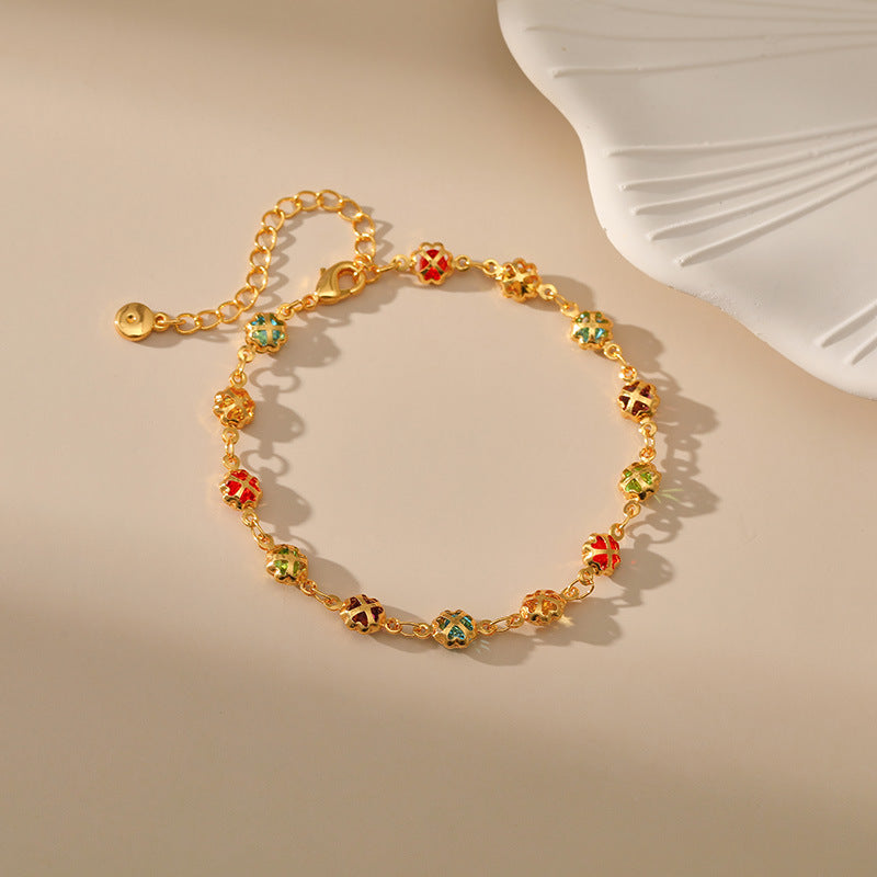 Wholesale Bohemian flower  colorful glass Diamond ethnic style bracelet