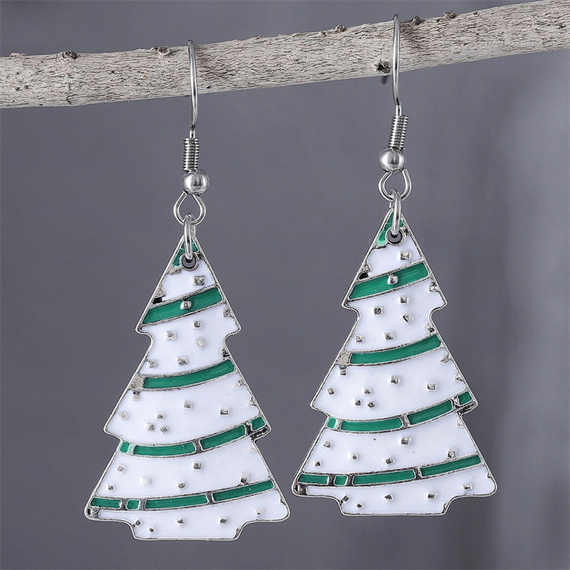 Wholesale Retro Minimalist Green Christmas Tree Drop Earrings Zinc Alloy Fashion Accessory For Party Wear Resale
