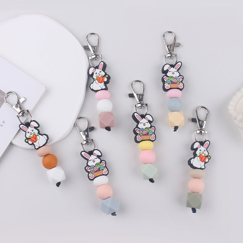 Wholesale Silicone Beaded Bracelet Jewelry Creative DIY Cartoon Rabbit Keychain