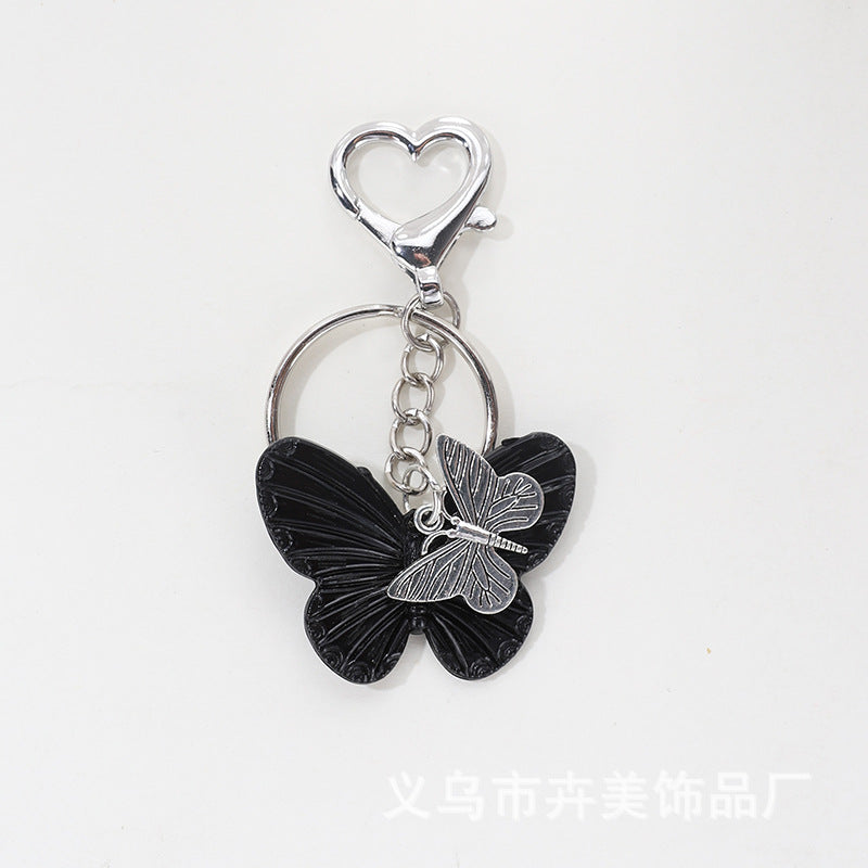 Wholesale Cute cartoon AB color plated butterfly heart keychain