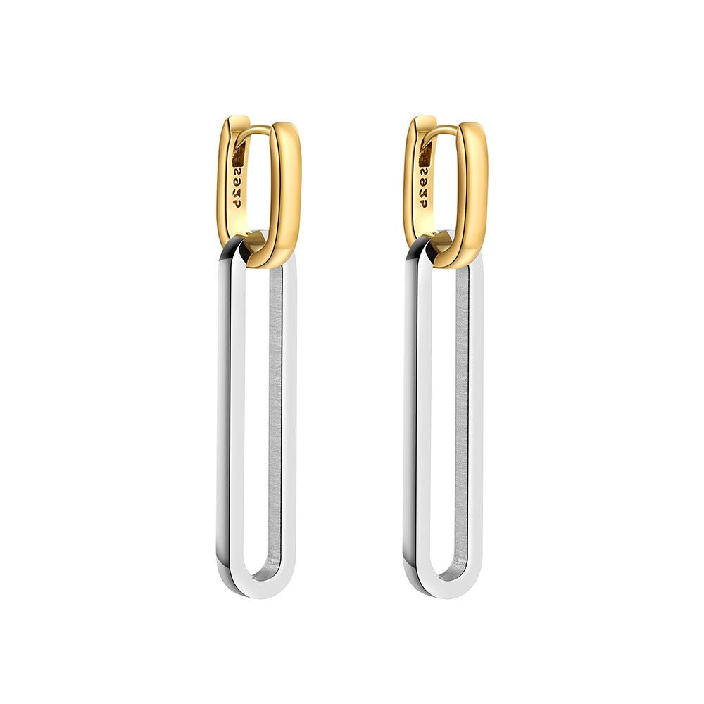 Wholesale  Stainless Steel 18K Gold and Silver Double Color Earrings