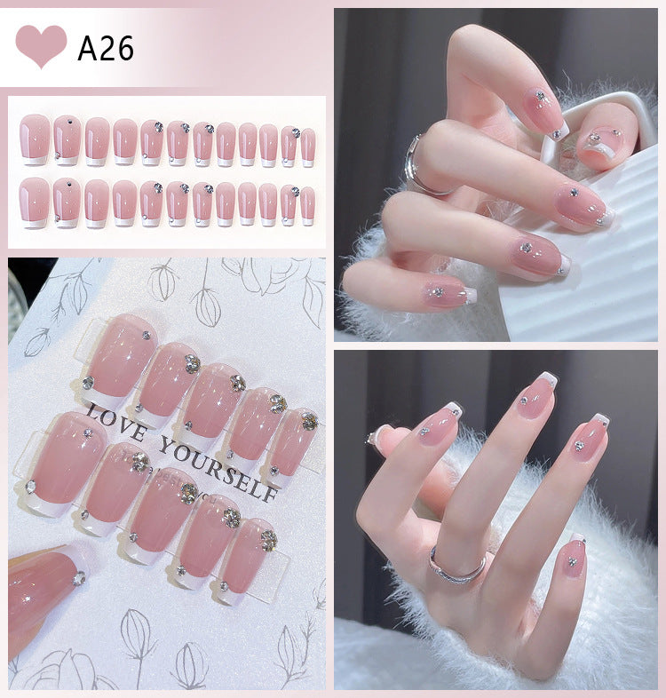 Wholesale 24 Pieces/box Glitter Nail Stickers Flower Pearl Wearable Nail Press-on Nails Kits Nail Stickers