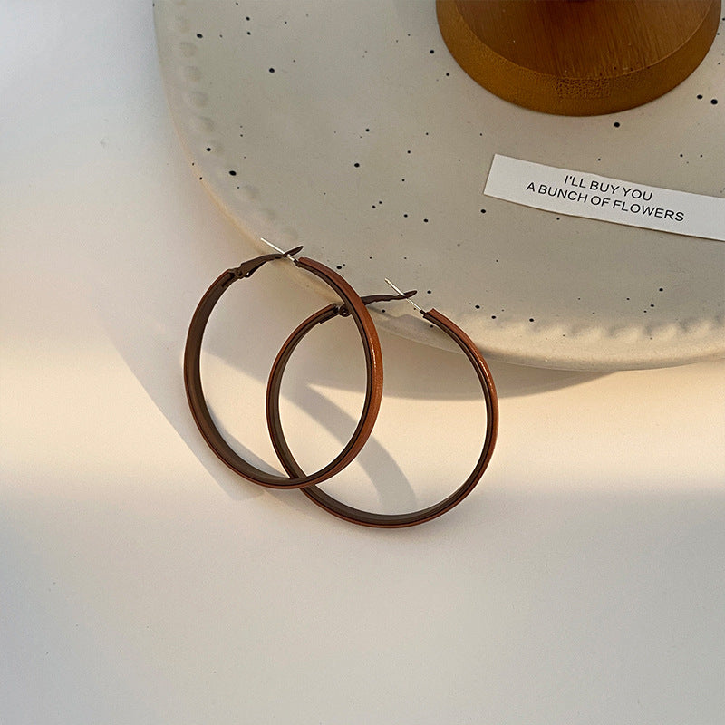 Wholesale Black Leather Letter Leopard Print Large Hoop Earrings ACC-ES-NingKa011