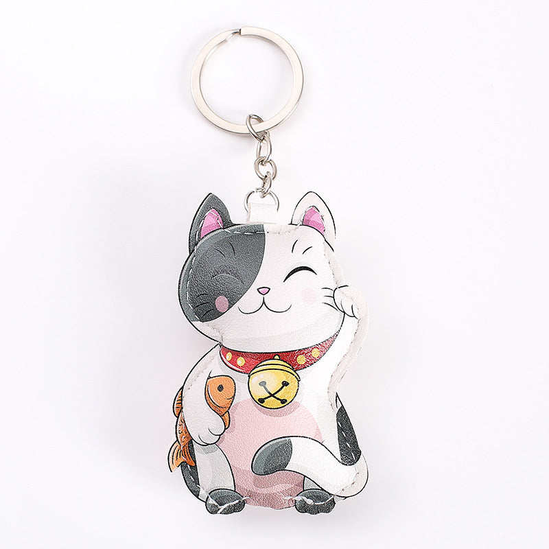 Wholesale Chic Artificial Leather Animal Keychains Cute Cat Dog Dinosaur Lucky Cat Fruit Pendants Decorative Gift Car Key Accessory