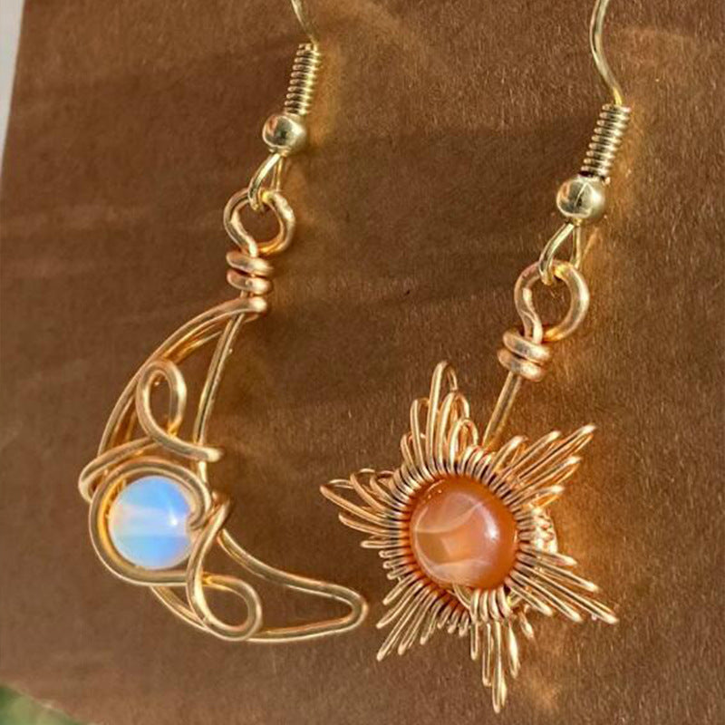 Wholesale Sun Moon crystal stone earrings