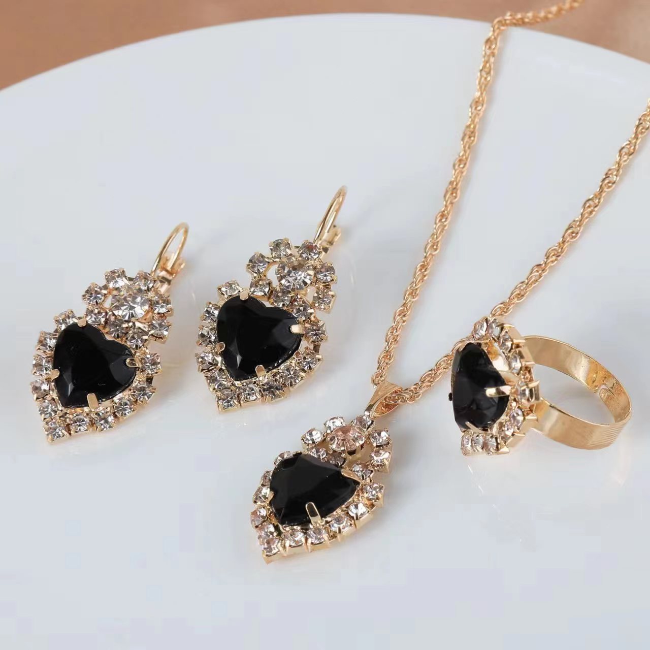 Wholesale Water Drop Heart Diamond Necklace Earring Set