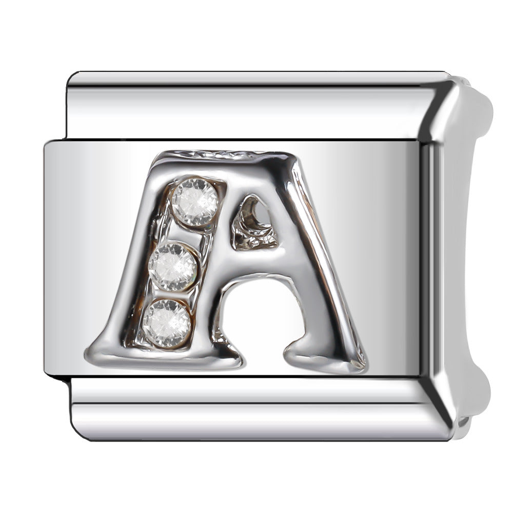 Wholesale Italian Charm Bracelet 9mm DIY Diamond English Letter   Creative Stainless Steel Composable Bracelet