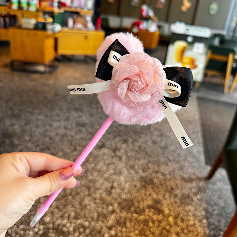 Wholesale Camellia cute plush bow ballpoint pen