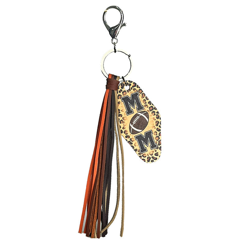 Wholesale 2 Pcs/pack Mother's Day Gift Leopard Print Sports Baseball Football MOM Western Style Tassel Keychain Lanyard Keychain ACC-KC-HY021