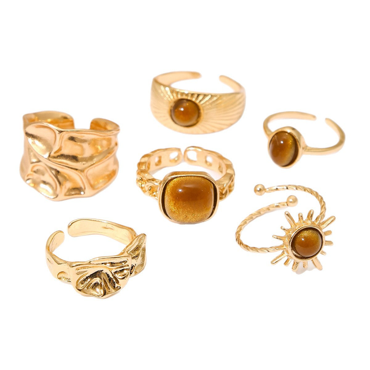 Wholesale Vintage Bohemian Geometric Open Rings 6 Piece Stacking Ring Set Gold Alloy Fashion Jewelry For Women