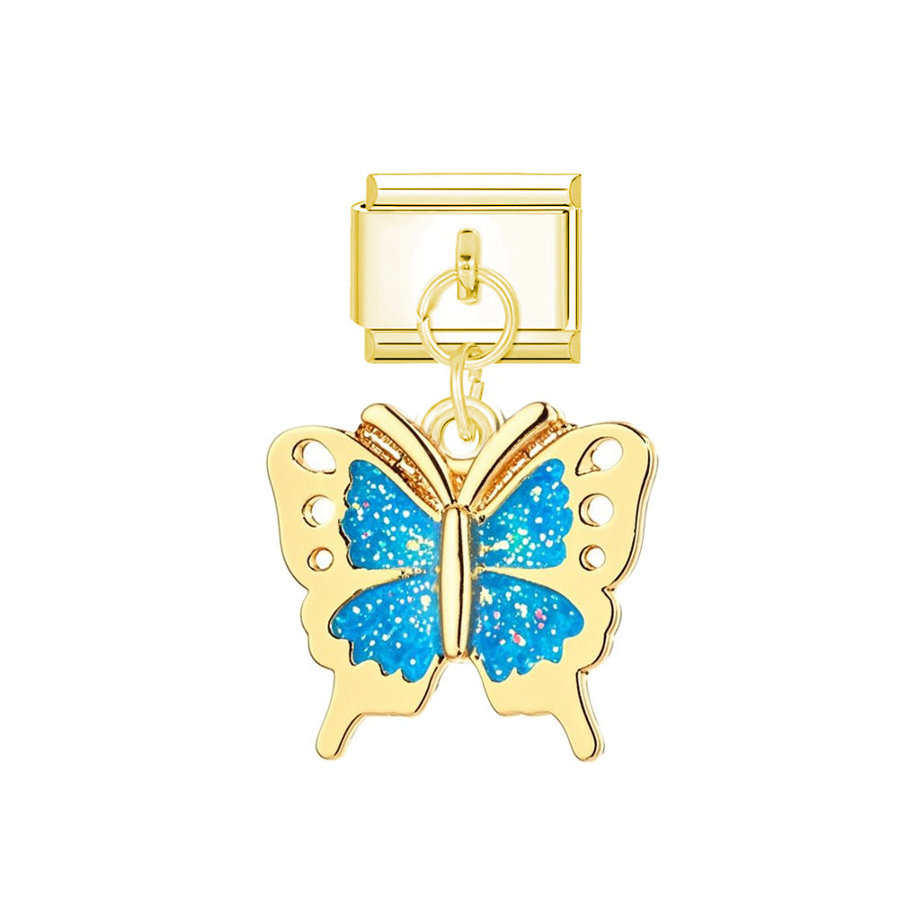 Wholesale Italian Charm Bracelet 9mm DIY  Colorful Butterfly Series    Creative Stainless Steel Composable Bracelet