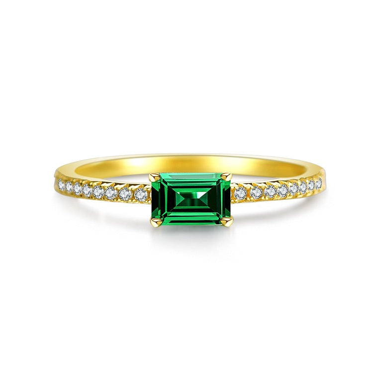 Wholesale S925 Sterling Silver Ring Emerald Pagoda Square Packed Zircon Ring Gemstone Rings ACC-RS-JiuHao018