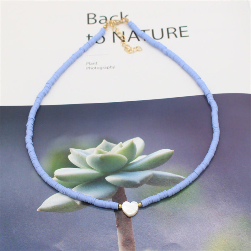 Wholesale soft pottery necklace  shell love beaded necklace