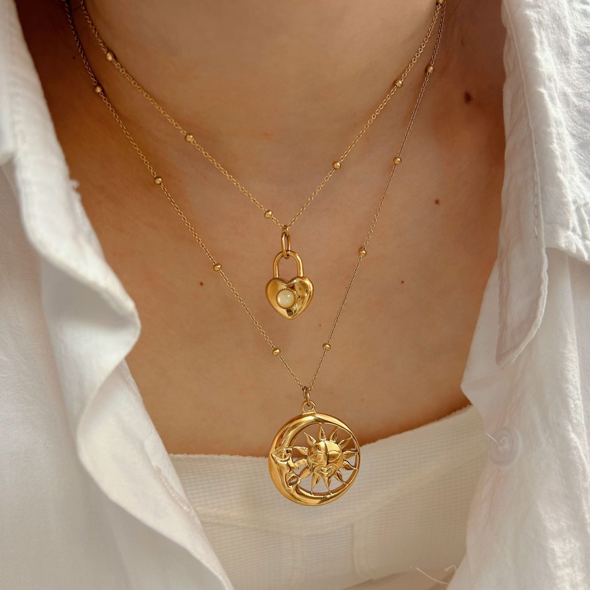 Wholesale  Lucky Sun Moon Pendant Stainless Steel Necklace