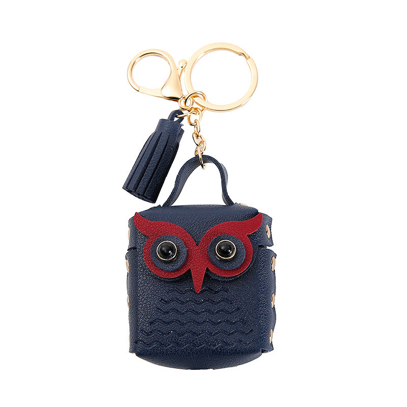 Wholesale Trendy Silver Owl Artificial Leather Earphone Pouch Keychain Bag Charm For Keys Gift Resale