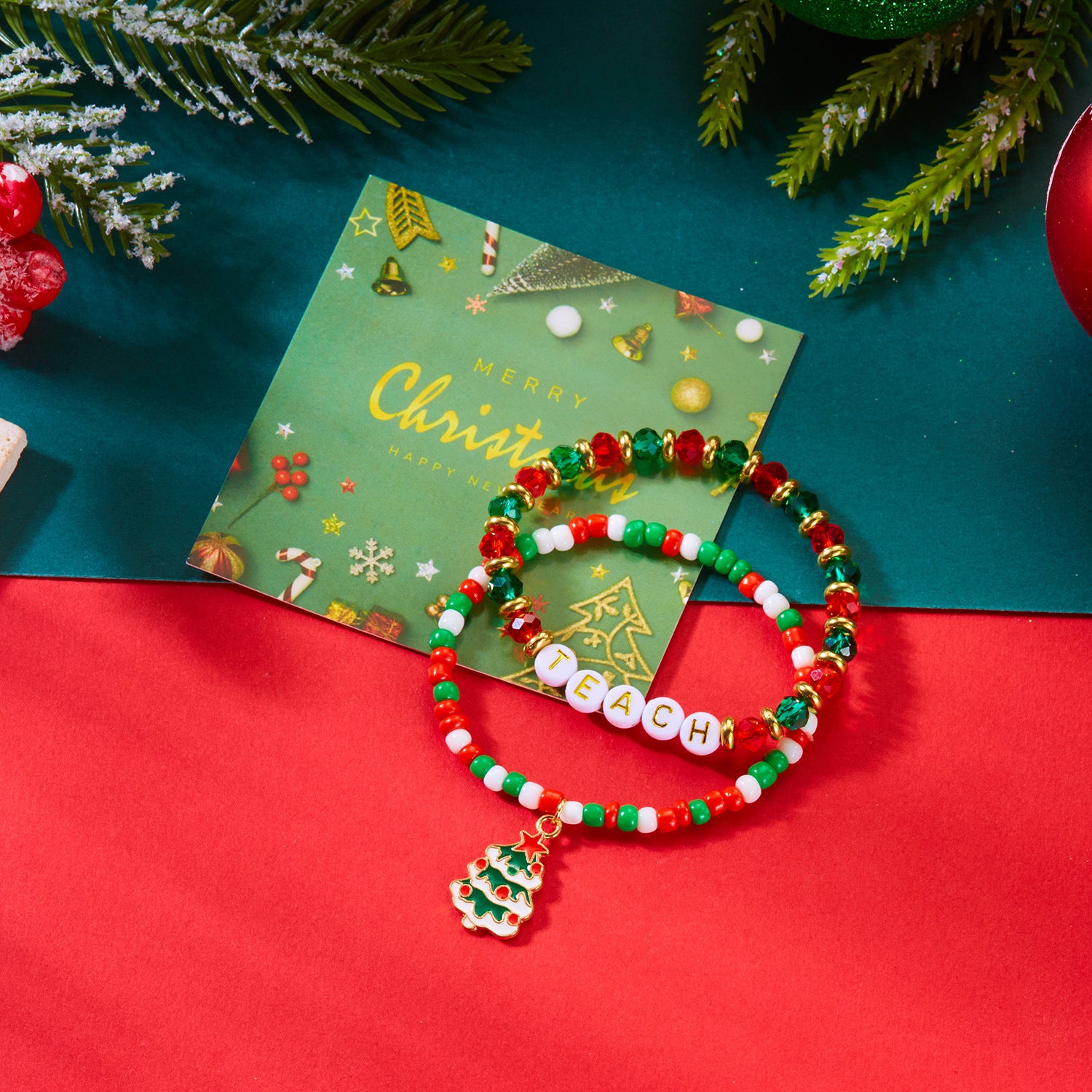 Wholesale  Christmas Tree Letter Polymer Clay Beaded Bracelet