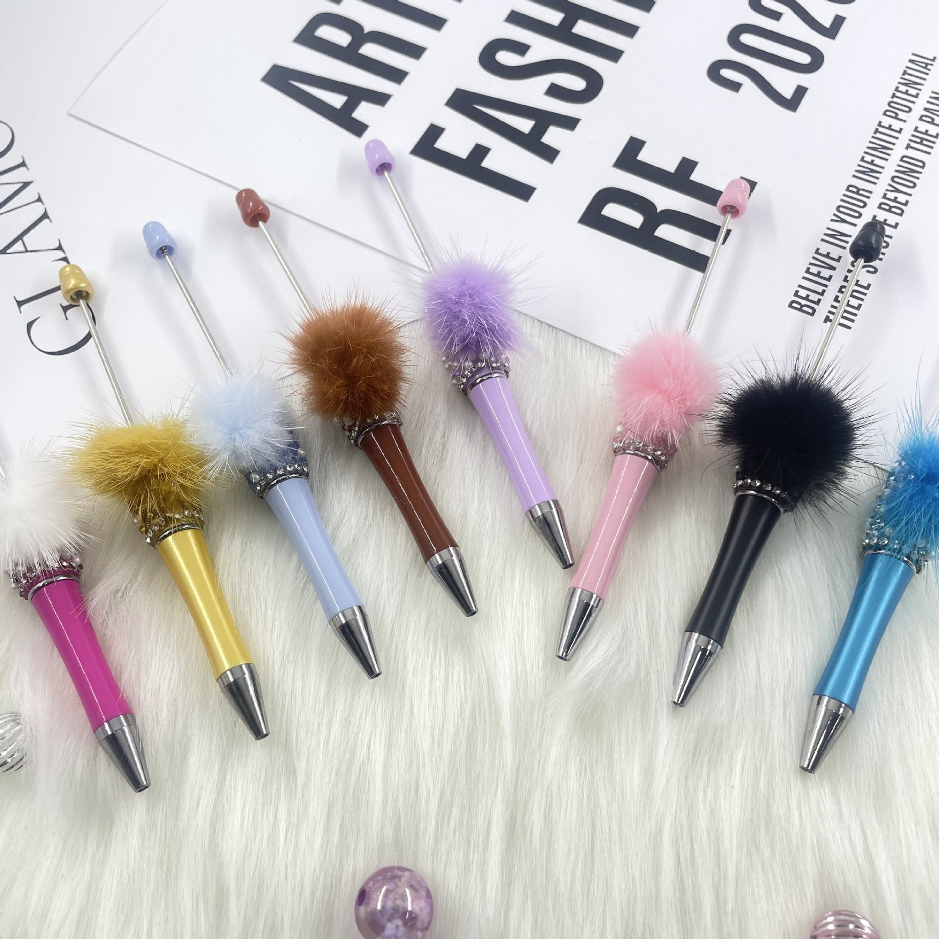 Wholesale Crushed Diamond Pom-Pom Beadable Pens