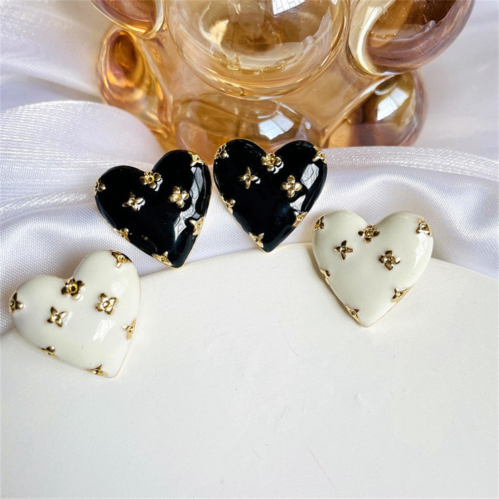 Wholesale Heart Shape Enamel Earrings,  Floral Love Design Drip Oil Finish,  Trendy Boutique Jewelry for Party Gift