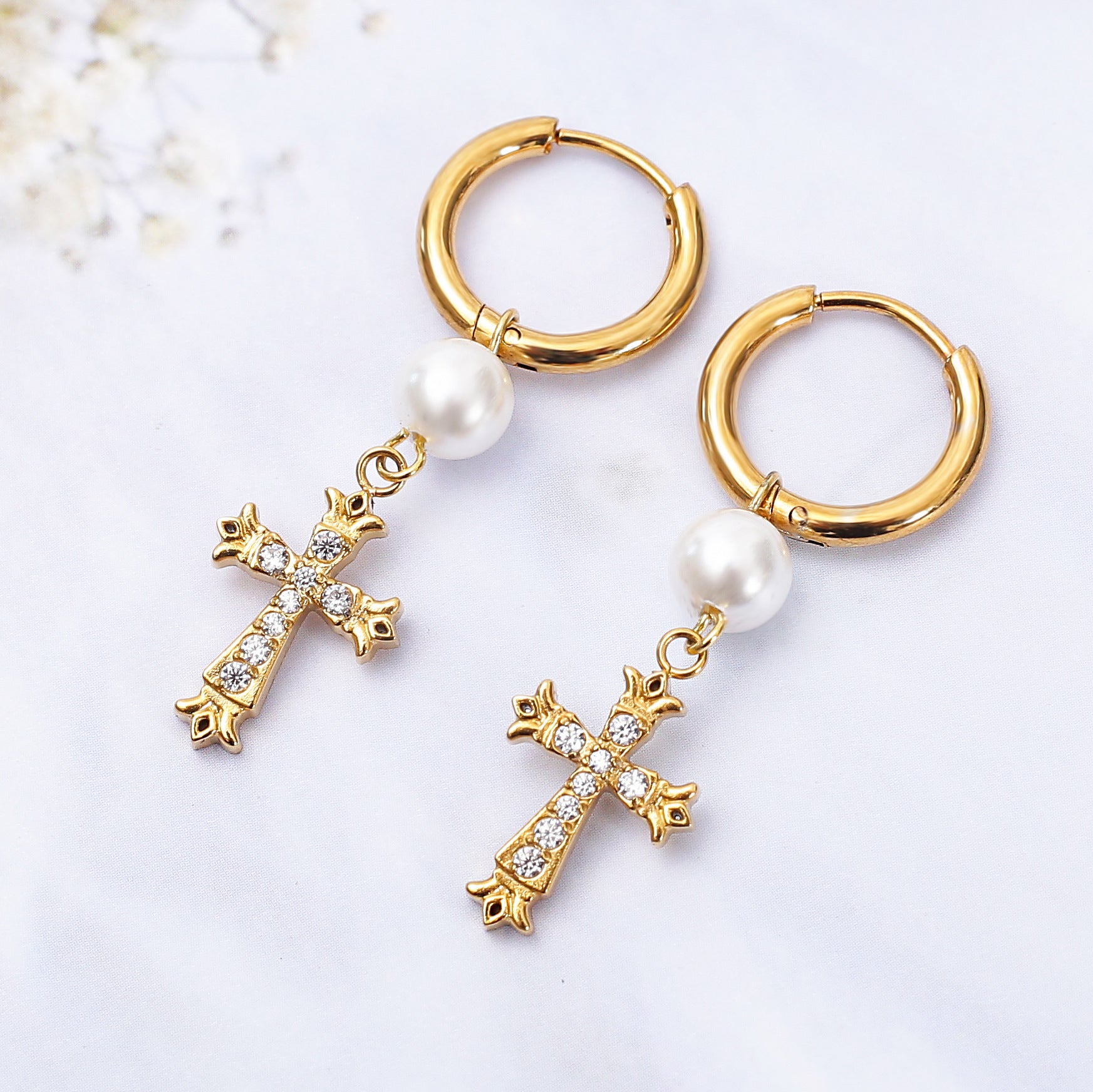Wholesale Stainless steel zircon cross earrings