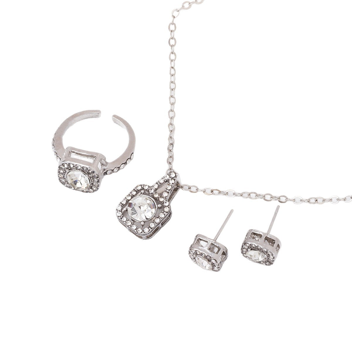 Wholesale Zirconia Shiny Necklace Earrings Ring Jewelry Set