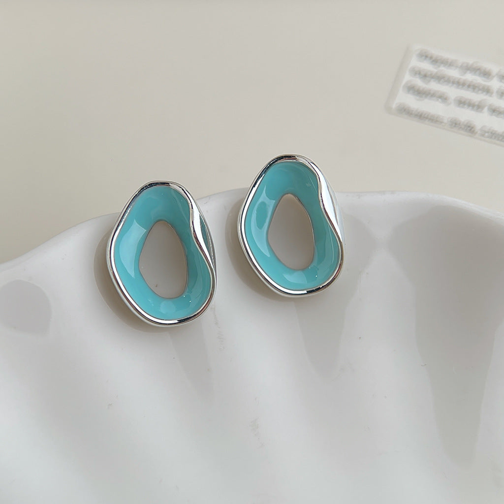 Wholesale Copper Blue Enamel Drip-Glazed Flower Earrings,  Fresh Floral Pearl Studs,  Fashion Accessory