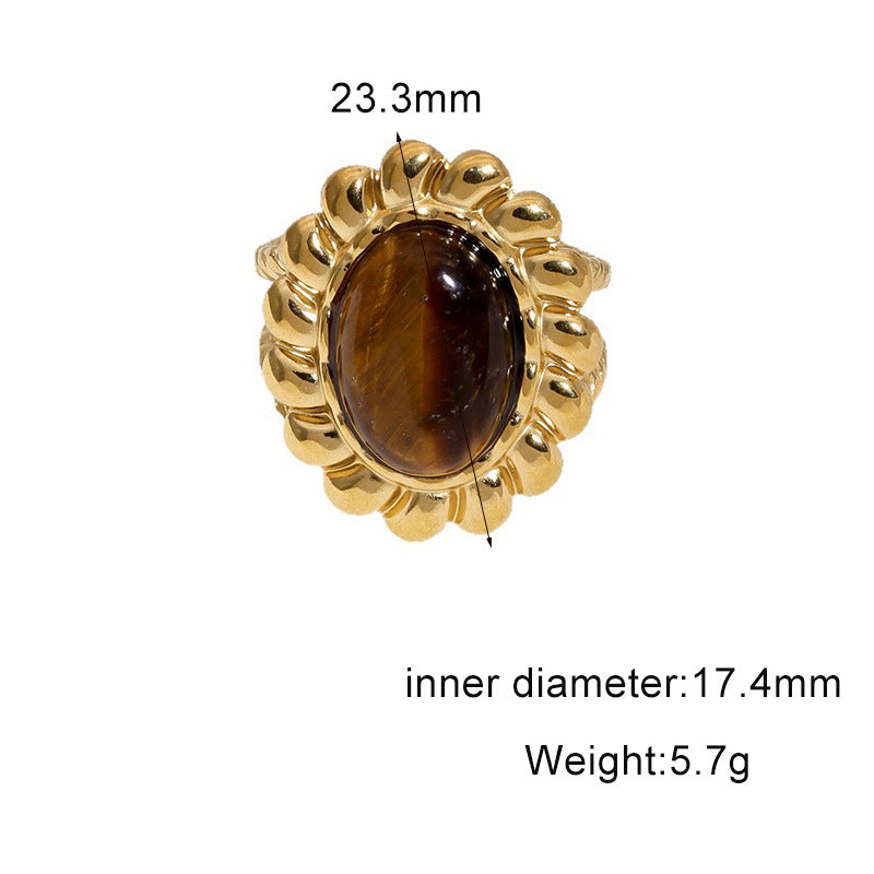 Wholesale Vintage Stainless Steel Open Ring Tiger Eye Stone Fashion Accessory for Resale