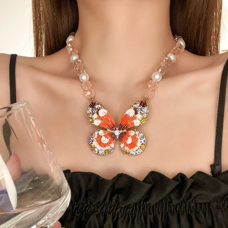 Wholesale  vintage butterfly beaded pearl earrings necklace