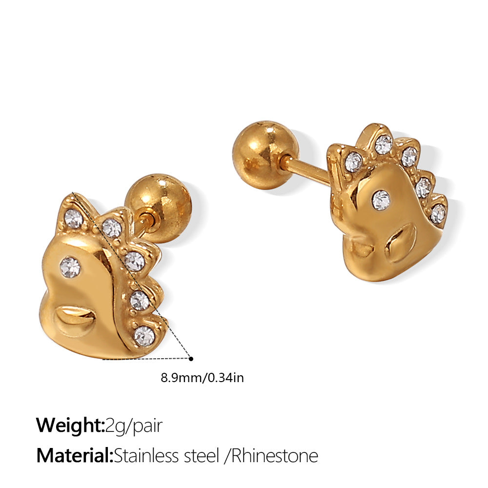 Wholesale Stainless Steel Electroplated Bear Ear Studs with Micro Zircon,  Everyday Fashion Accessory