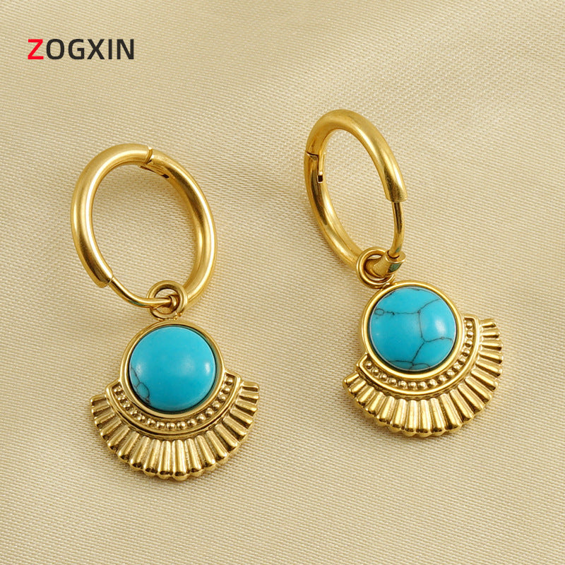 Wholesale Gold Plated Stainless Steel Fan Shape Geometric Earrings for Boutique Resale