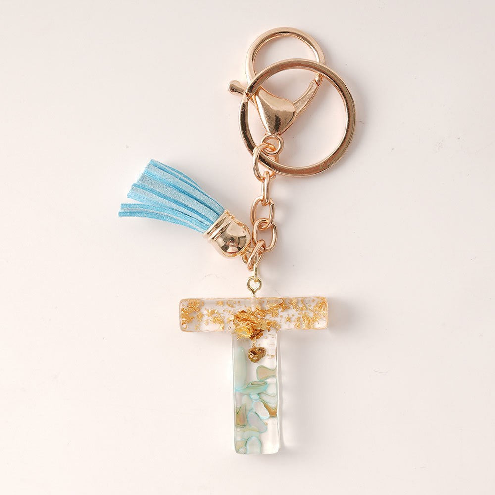 Wholesale Blue Gold Tassel 26 English Letters Gold Keychains