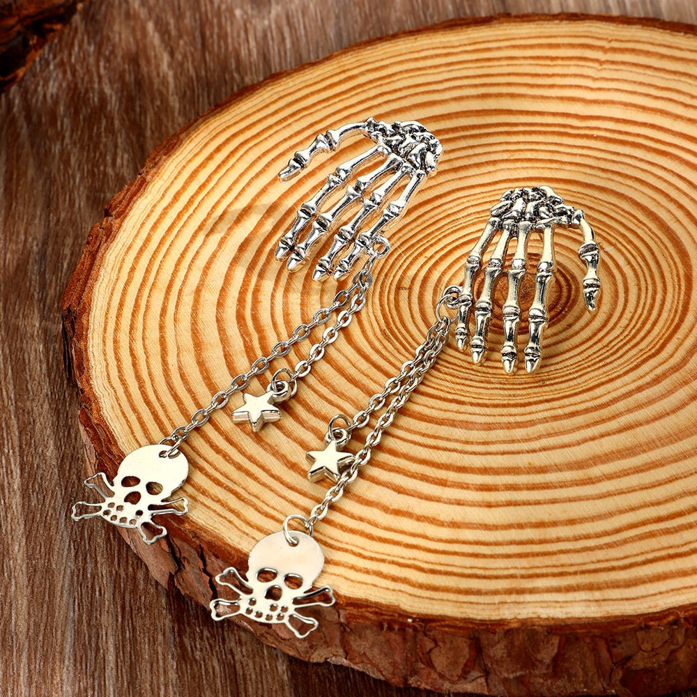 Wholesale Alloy Electroplated Skull Tassel Earrings Gothic Punk  Jewelry Accessory Gift