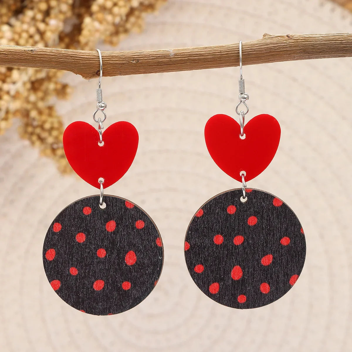 Wholesale Valentine's Day Heart Bow Round Acrylic Wooden Earrings